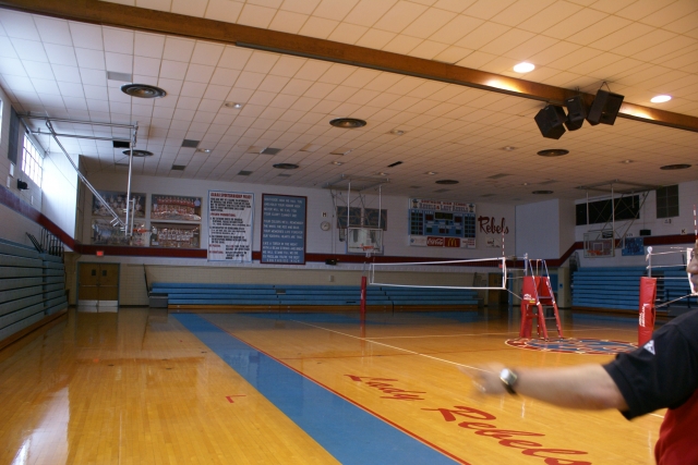 Another shot of the gym.  The alma mater is the original displayed when the school opened.